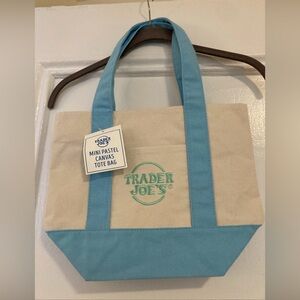 Trader Joe’s Mini Pastel Canvas Tote Blue  NWT Ready To Ship Easter Lunch Bag